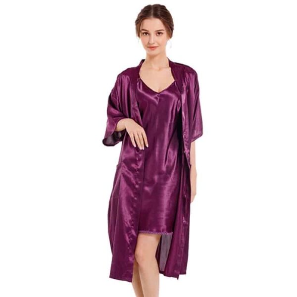 Nuisette en satin violet sexy pour femmes, ensemble 2 pièces